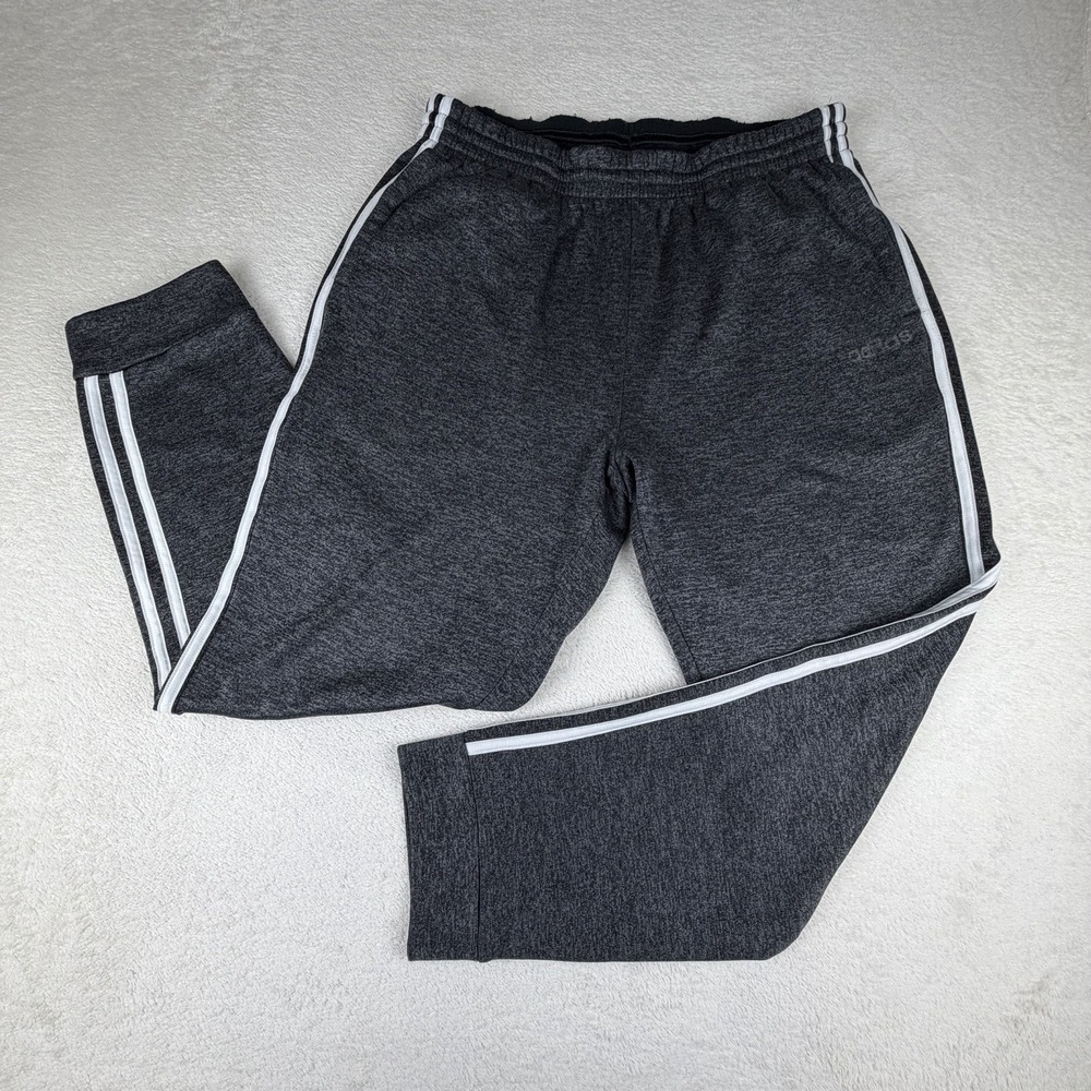 Adidas Sweatpants Men's‎ L Heather Gray Fleece Lined 3-stripe Joggers Athletic